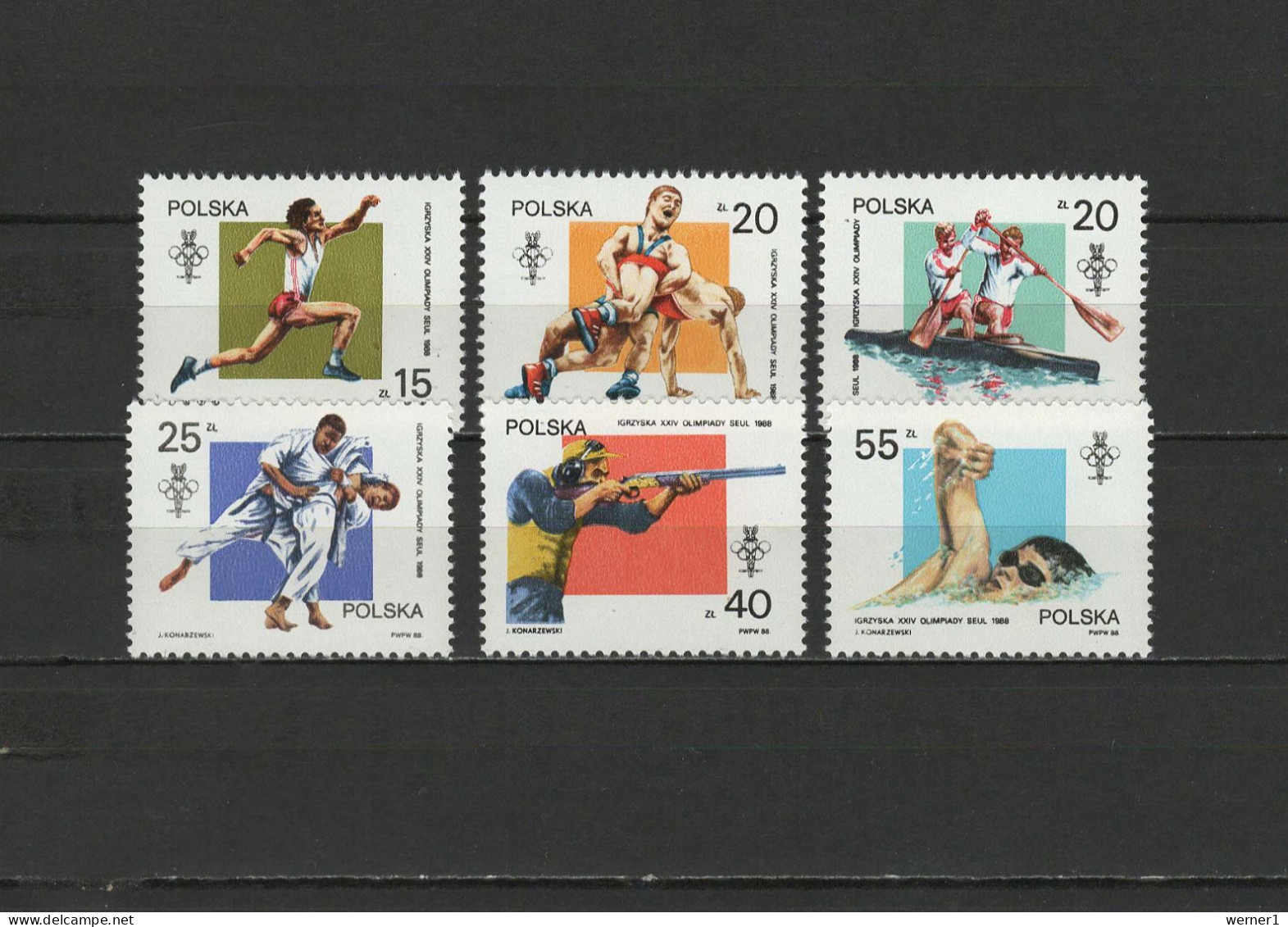 Poland 1988 Olympic Games Seoul, Athletics, Wrestling, Rowing, Judo, Shooting, Swimming Set Of 6 MNH - Ete 1988: Séoul