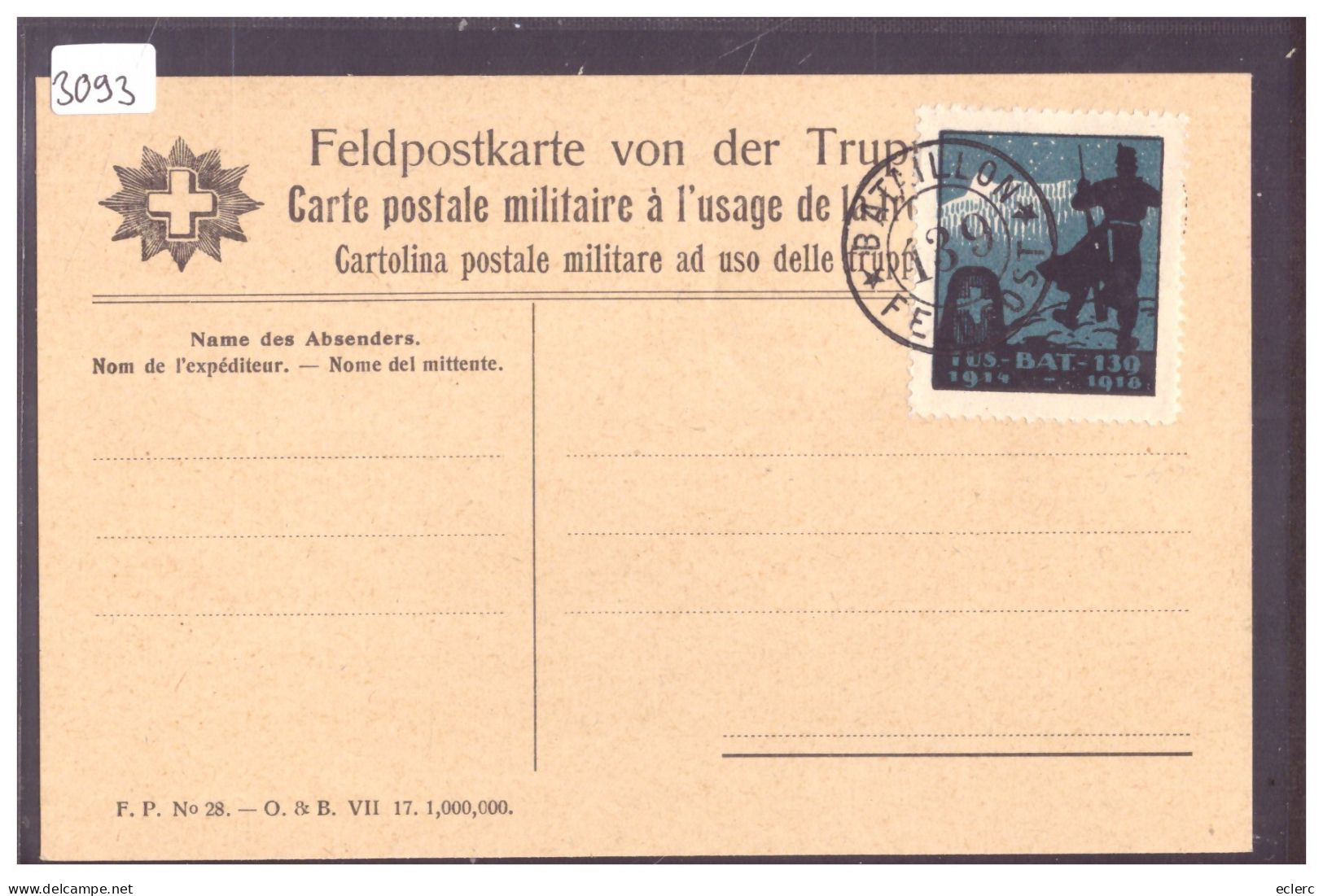 CARTE POSTALE MILITAIRE - TIMBRE FUS. BAT. 139  1914-1916 - Documents