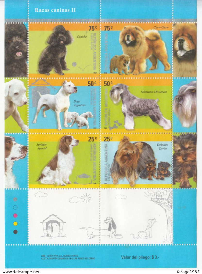 2006 Argentina Dogs Chiens Miniature Sheet Of 6 MNH - Ongebruikt