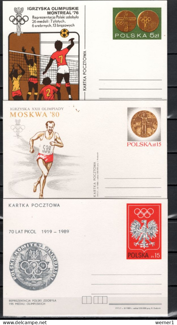 Poland 1987/1989 Olympic Games Seoul, Volleyball, Athletics 3 Commemorative Postcards - Verano 1988: Seúl