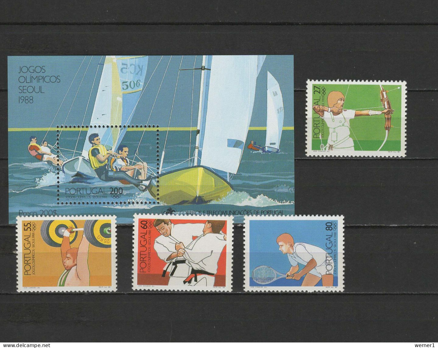 Portugal 1988 Olympic Games Seoul, Sailing, Archery, Weightlifting, Judo, Tennis Set Of 4 + S/s MNH - Zomer 1988: Seoel