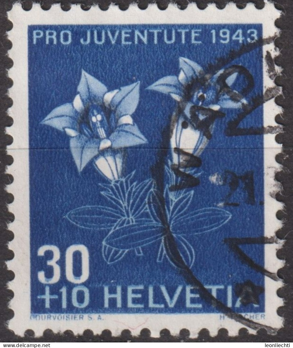 1943 Schweiz Pro Juventute ° Mi:CH 427, Yt:CH 391, Zum:CH J108, Enzian, Blume - Oblitérés