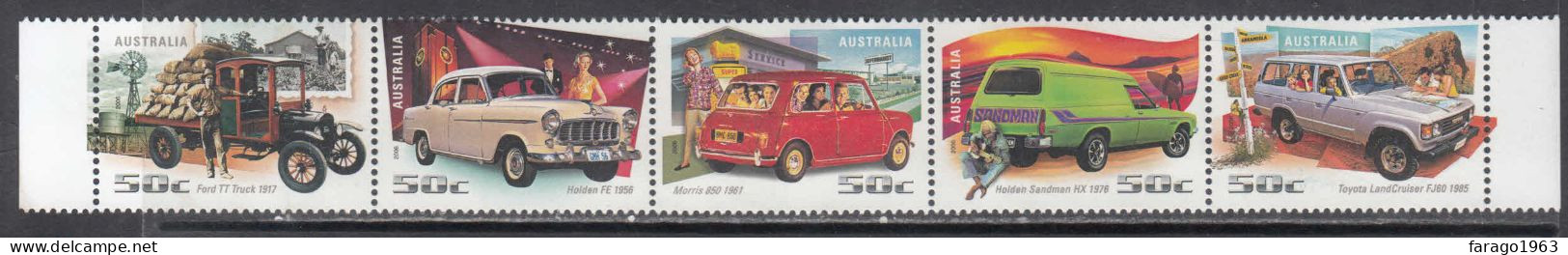 2006 Australia Cars & Trucks Morris LandCruiser Complete Strip Of 5 MNH - Neufs