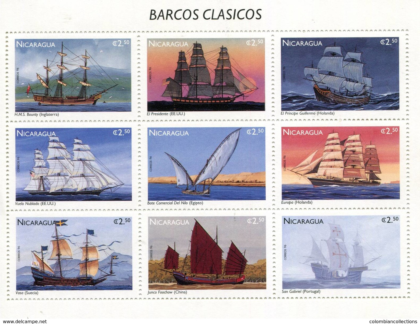 Lote 2151-2, Nicaragua, 1996, Pliego, Sheet, 2 V, Classic Sailing Ships, Botes, Navios De Guerra, Ship - Nicaragua