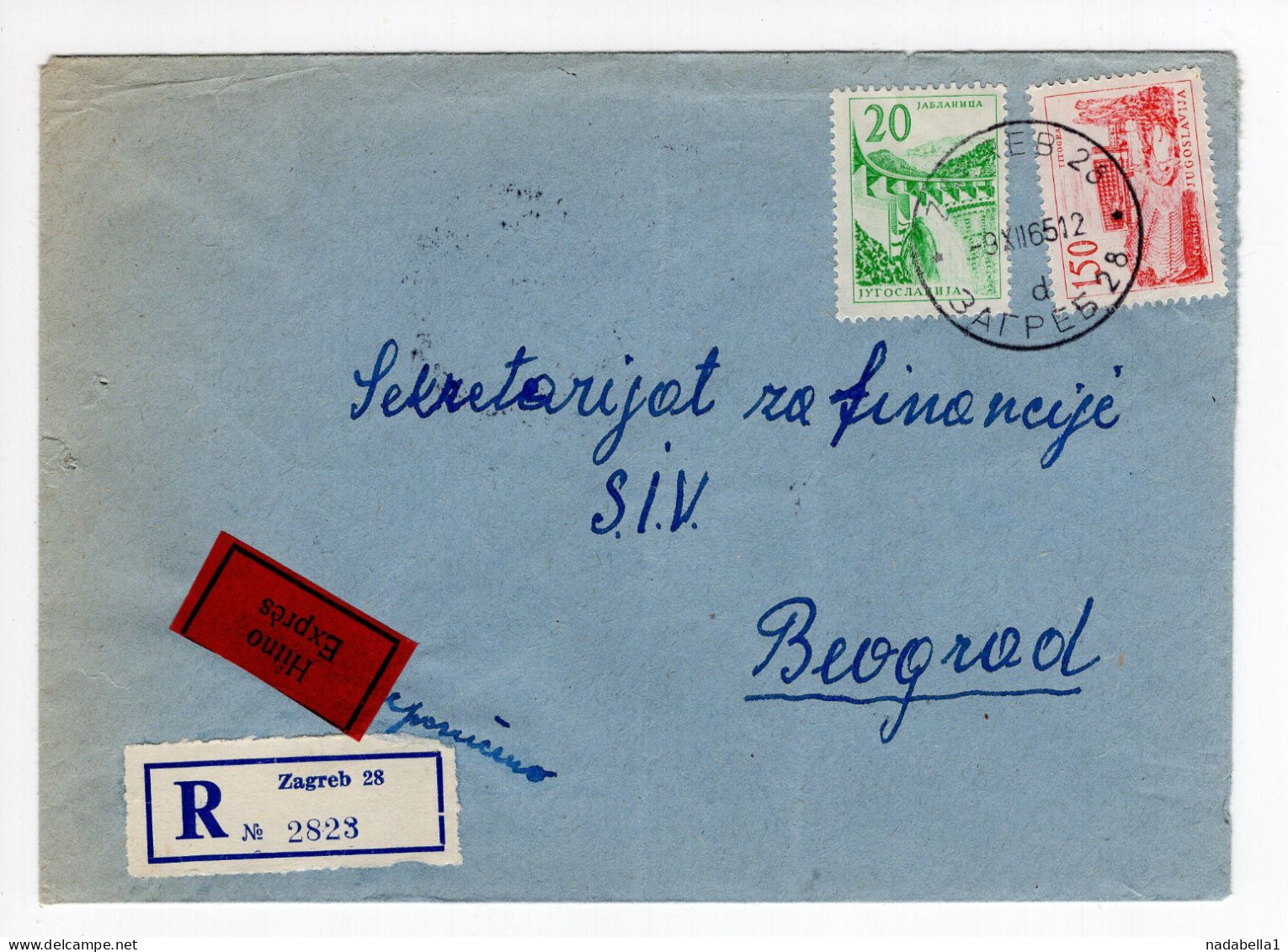 1965. YUGOSLAVIA,CROATIA,ZAGREB EXPRESS RECORDED COVER TO BELGRADE,TPO 10 ZAGREB - BEOGRAD - Storia Postale