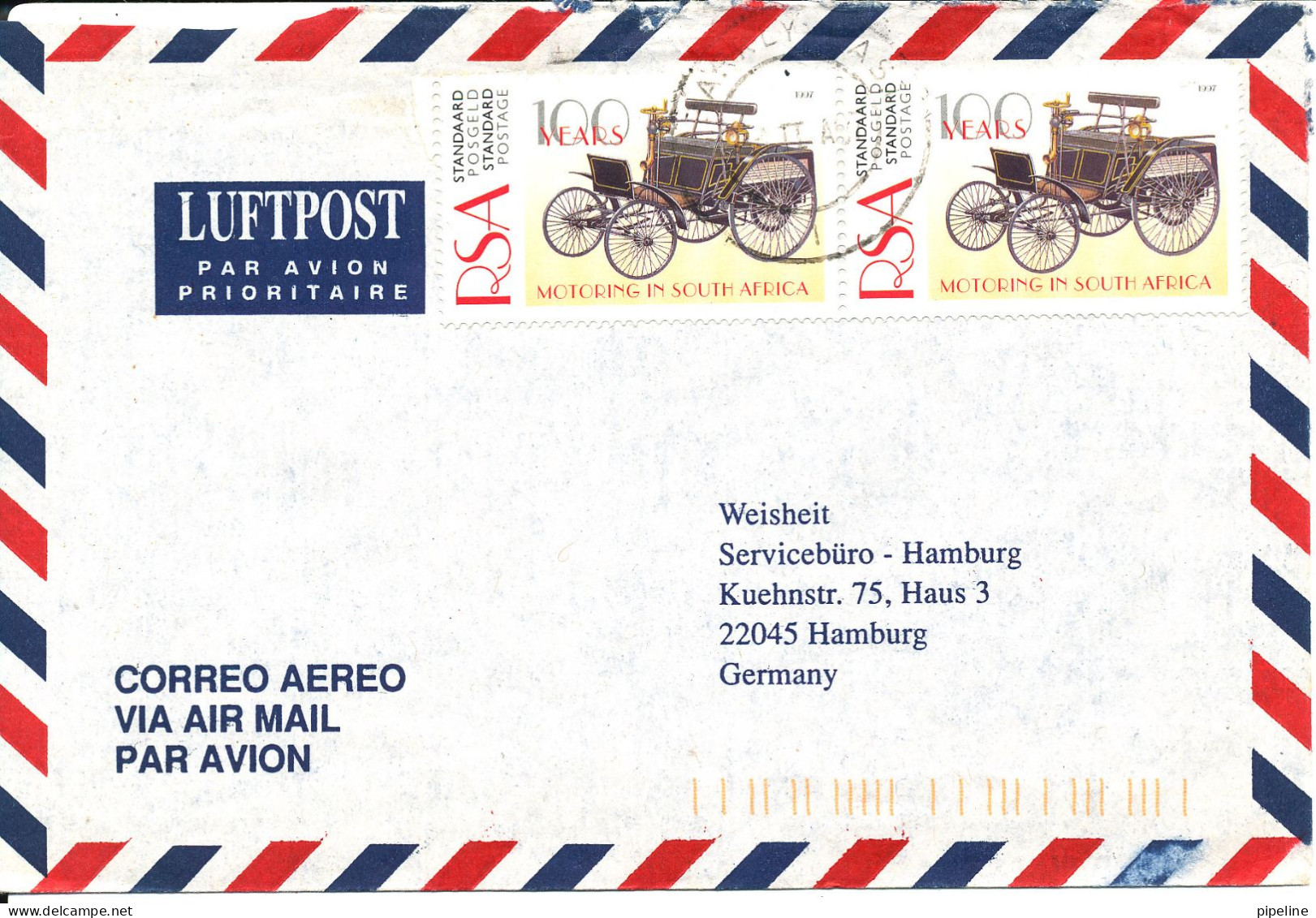 South Africa Air Mail Cover Sent To Germany Motoring In South Africa - Poste Aérienne