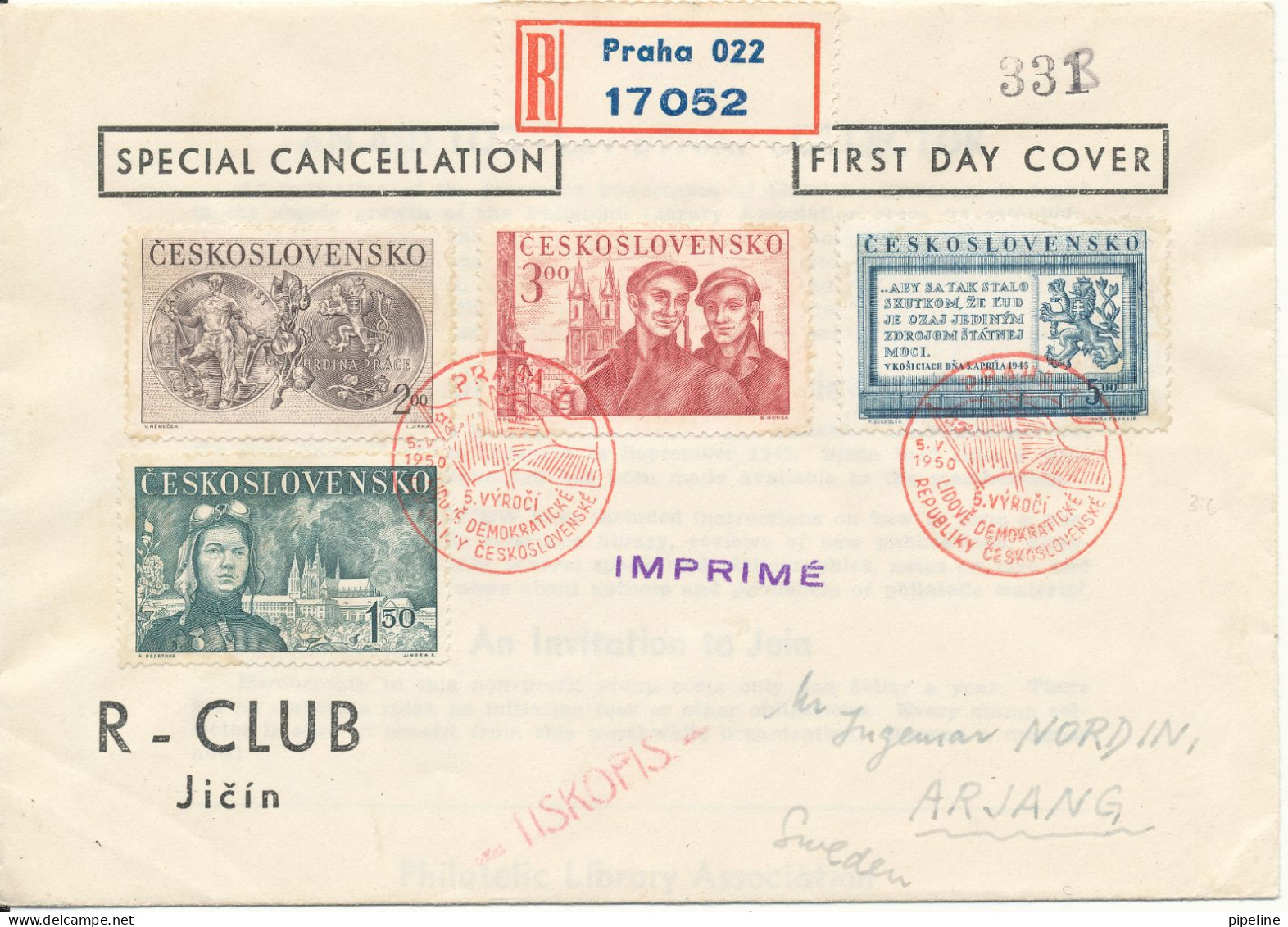 Czechoslovakia Registered FDC 5-5-1950 Complete Set Of 4 - FDC