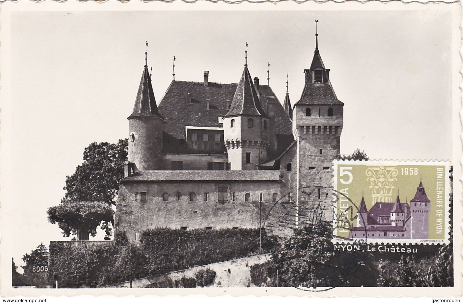 Carte Maximum Suisse Helvetia 1958 Nyon Chateau - Cartas Máxima