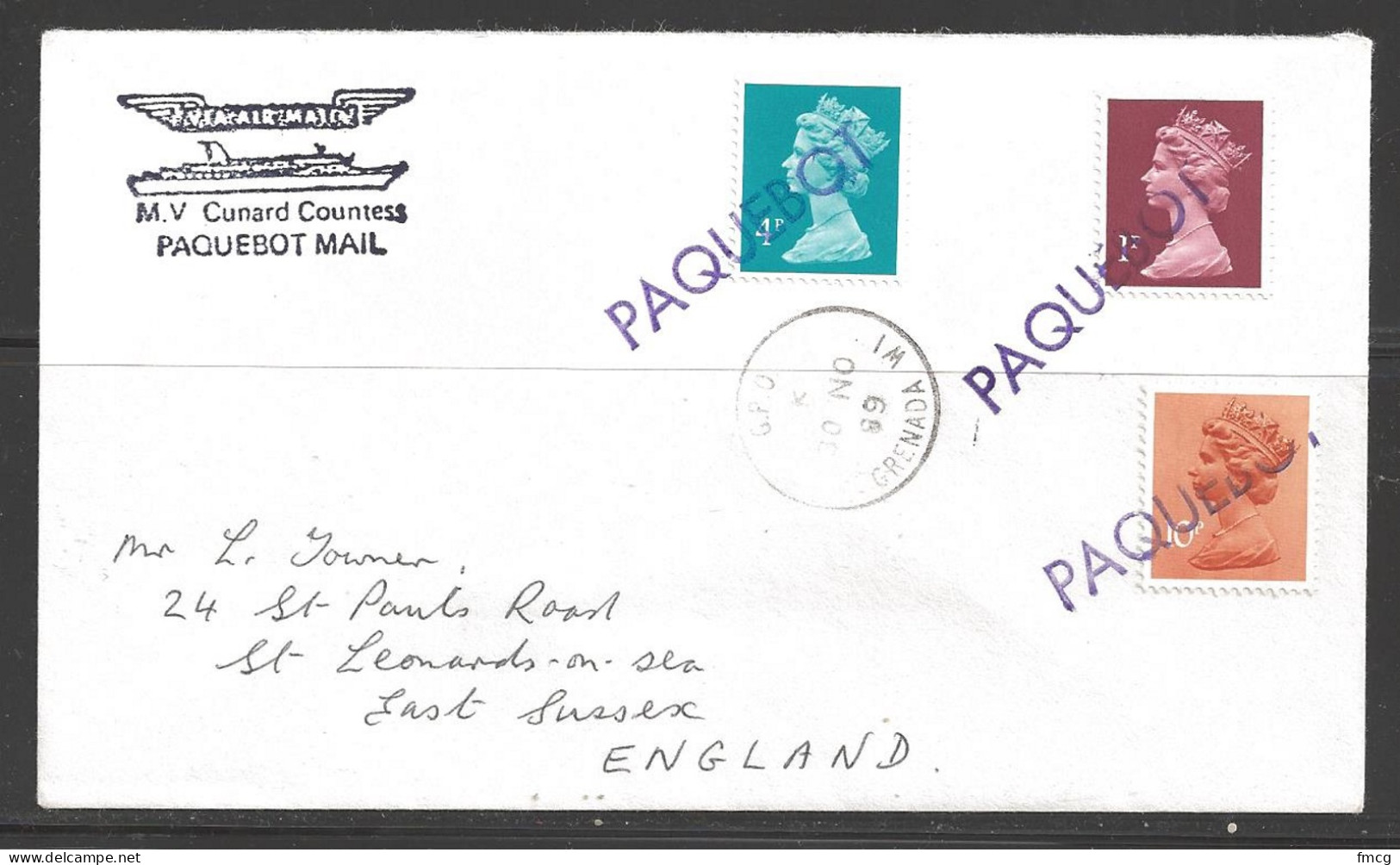 1989 Paquebot Cover British Stamps Used In Grenada WI (30 NO 89) - Grenade (1974-...)
