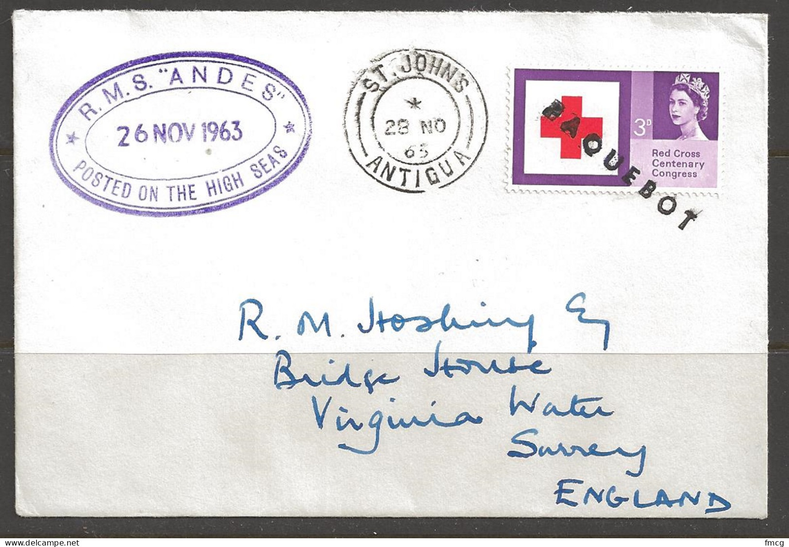 1965 Paquebot Cover, British Stamp Used In St. Johns Antigua - 1858-1960 Colonia Británica