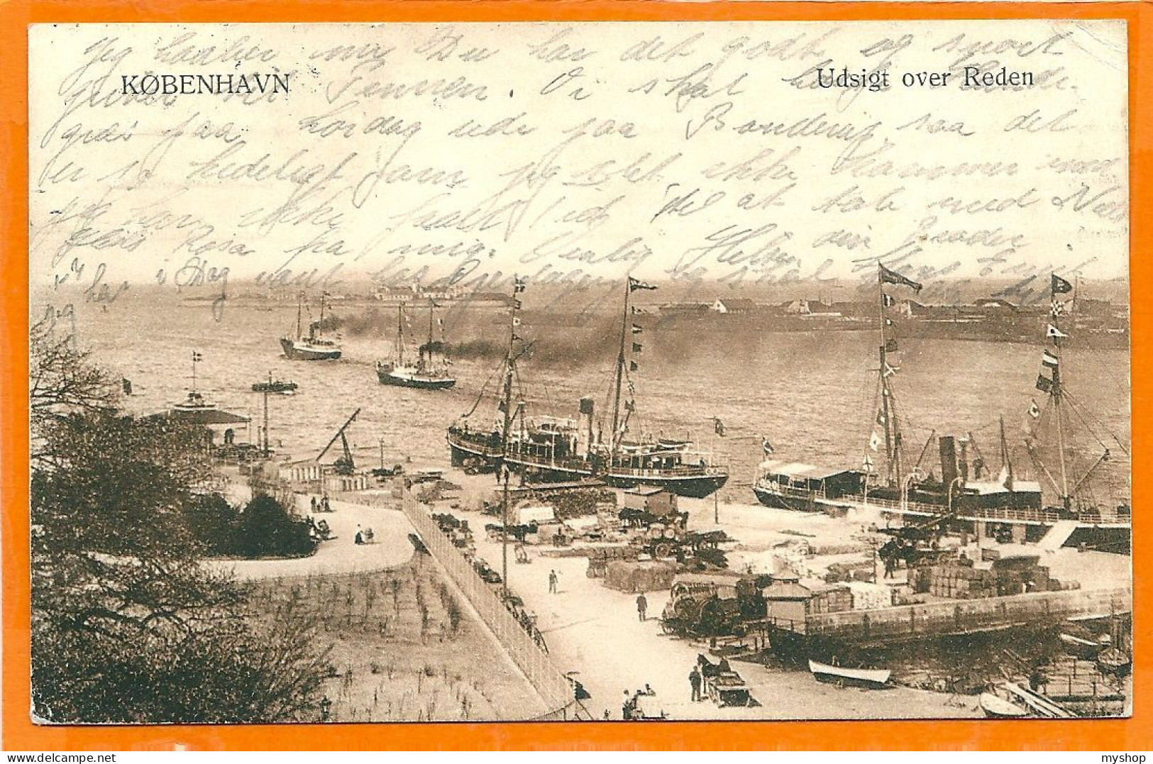 DK127_ *   KØBENHAVN *  UDSIGT Over REDEN * VIEW Of HARBOUR With MANY SHIPS * SENT 1914 - Denmark