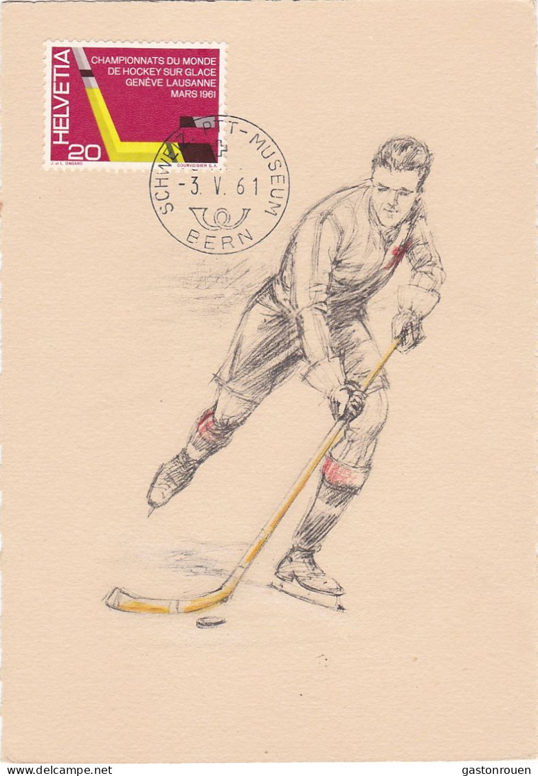 Carte Maximum Suisse Helvetia 1961 Championnat Du Monde Hockey Sur Glace - Cartas Máxima