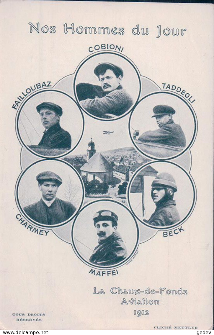 Aviation Suisse, Meeting Chaux-de Fonds 1912, Portraits De Cobioni, Taddeoli, Beck, Maffei, Charmey Et Failloubaz (1912) - Demonstraties