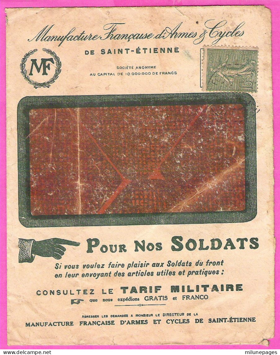 Enveloppe "Pour Nos Soldats"  Manufacture Française D'Armes Et Cycles St Etienne 1916 - Sport En Toerisme