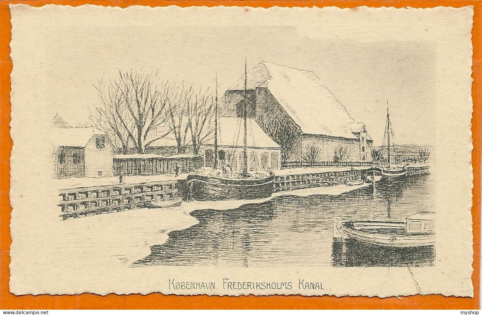 DK127_ *  KØBENHAVN  FREDERIKSHOLMS KANAL DRAWING * Ubrugt - Danemark