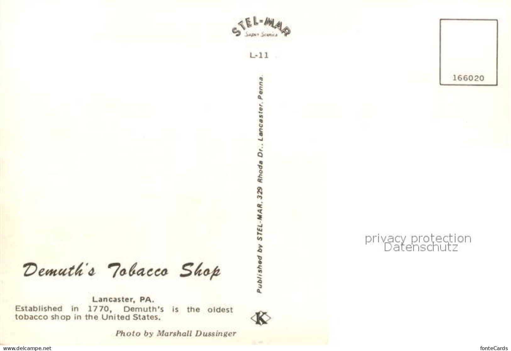73151696 Lancaster Pennsylvania Demuth's Tobacco Shop Lancaster Pennsylvania - Other & Unclassified