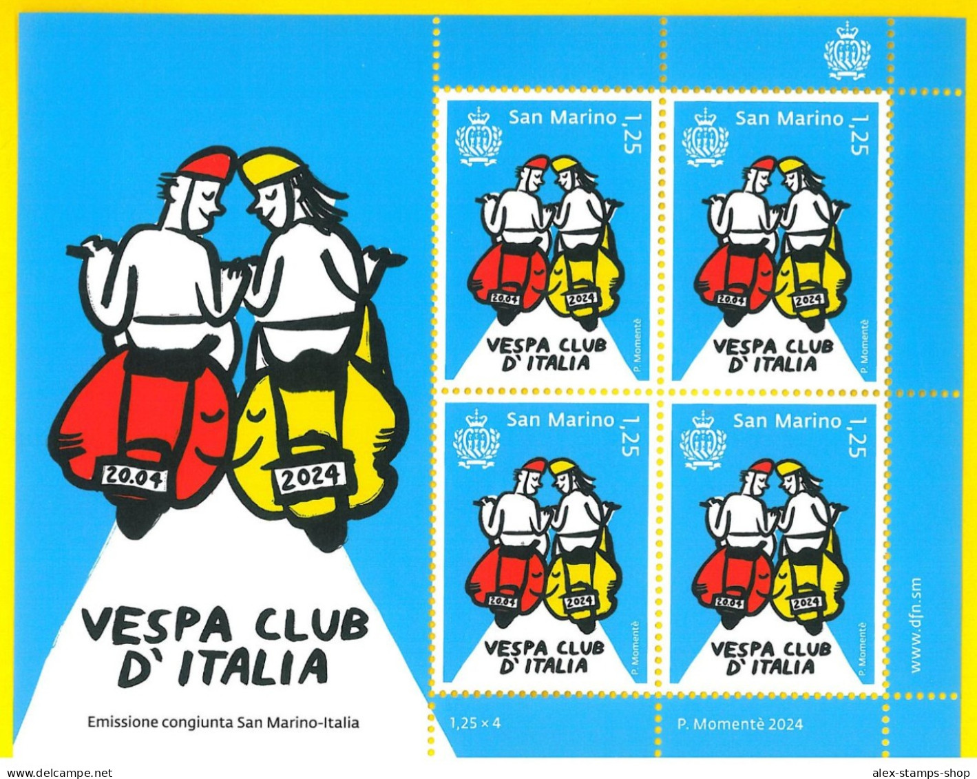 SAN MARINO 2024 Emissione Congiunta San Marino-Italia - Vespa Club D’Italia MF - Morocycle - Minifoglio - Hojas Bloque