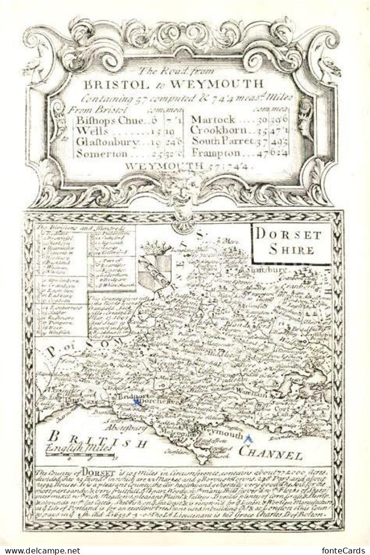 73149060 Bristol UK Road From Bristol To Weymouth Map Dorsetshire Repro  - Bristol