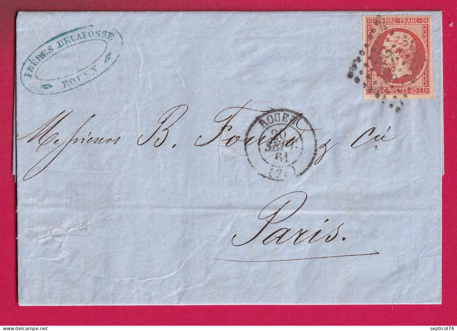 N°16 ORANGE FONCE PC 2738 ROUEN SEINE INFERIEURE POUR PARIS LETTRE - 1849-1876: Période Classique