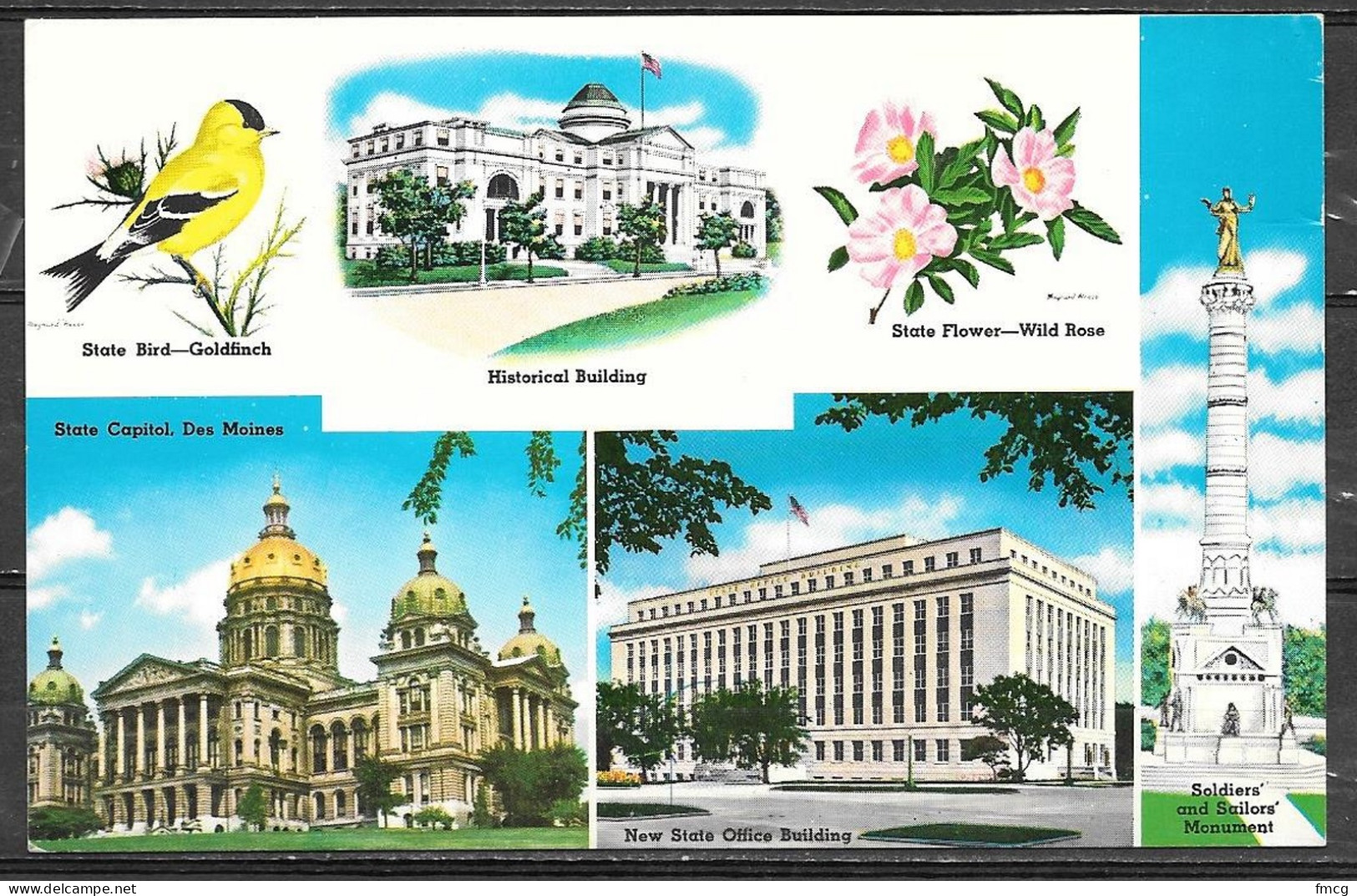 Iowa, Des Moines, Capitol, State Flower & Bird, Unused - Des Moines