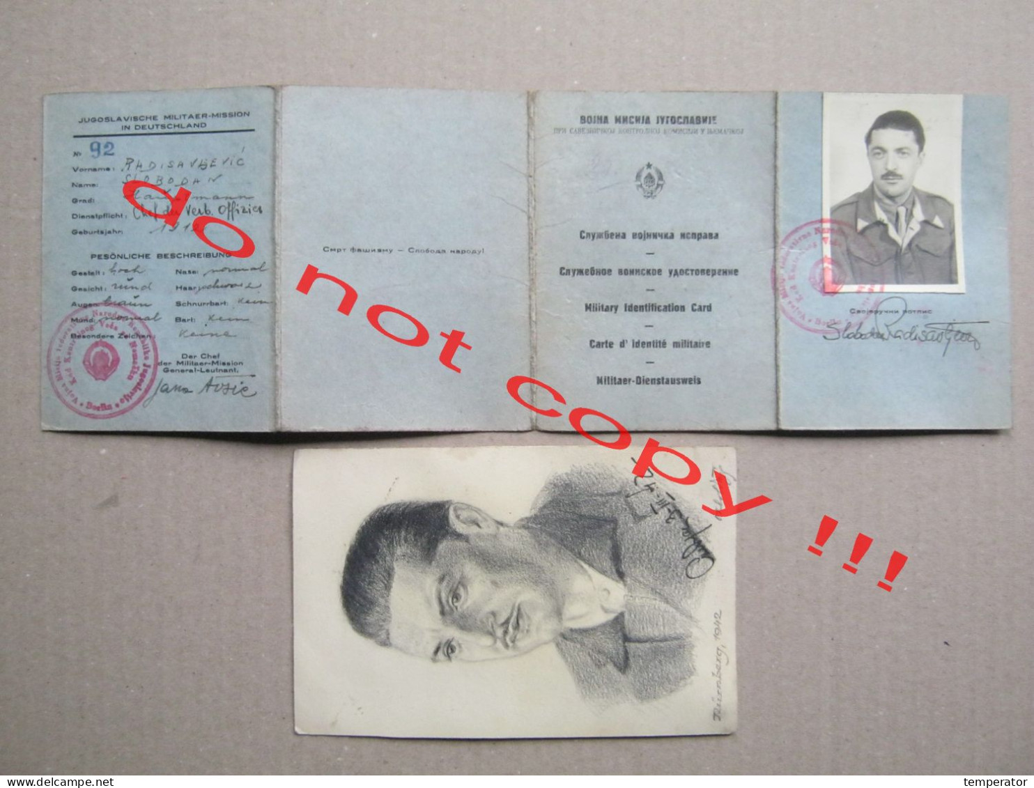 Military Identification Card / YUGOSLAV MILITARY MISSION IN GERMANY ( Berlin ) + Drawing / Nürnberg, 1942. RARE - 1939-45