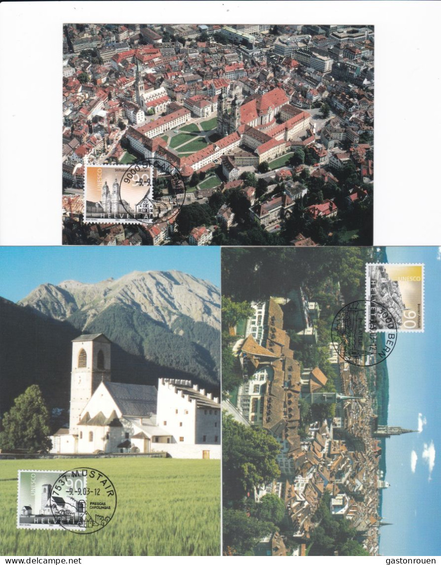 Carte Maximum Suisse Helvetia 3 Cartes 2003 Unesco - Maximumkaarten
