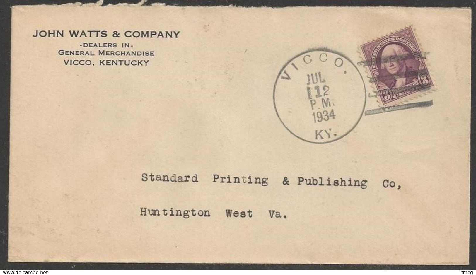 1934 Kentucky - Vicco, Jul 12 Merchadise Corner Card - Briefe U. Dokumente