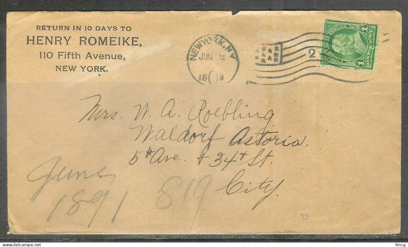 1898 New York (Jul 22) "2" Flag Cancel Corner Card - Storia Postale