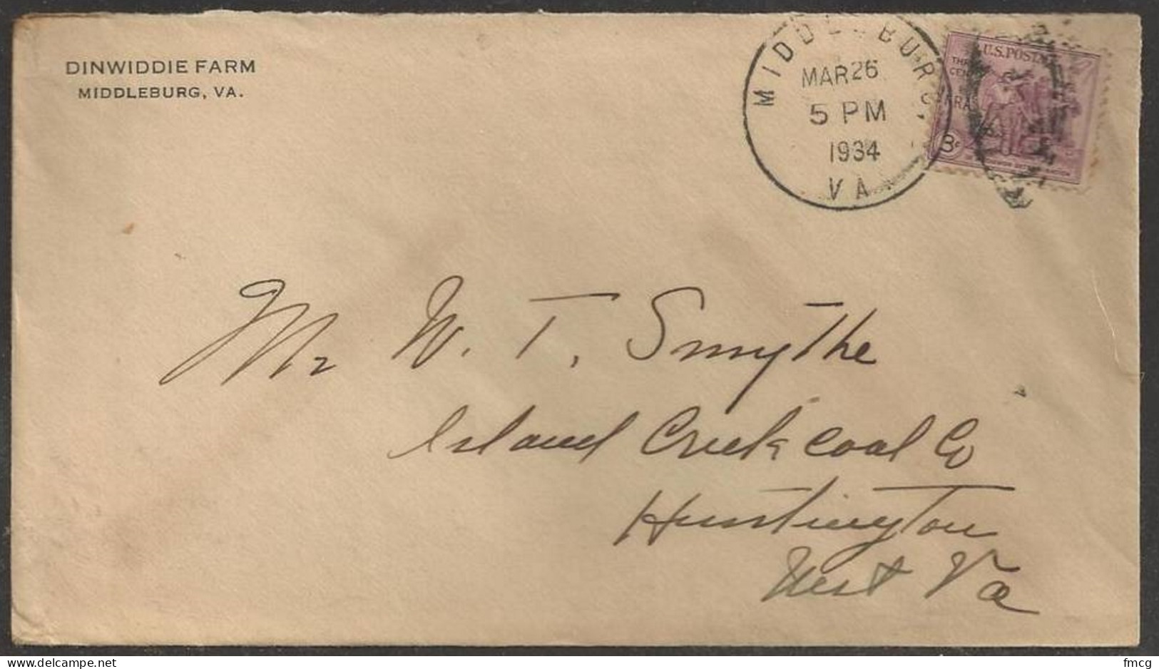 1934 Virginia Middleburg Mar 25 Farm Corner Card - Briefe U. Dokumente