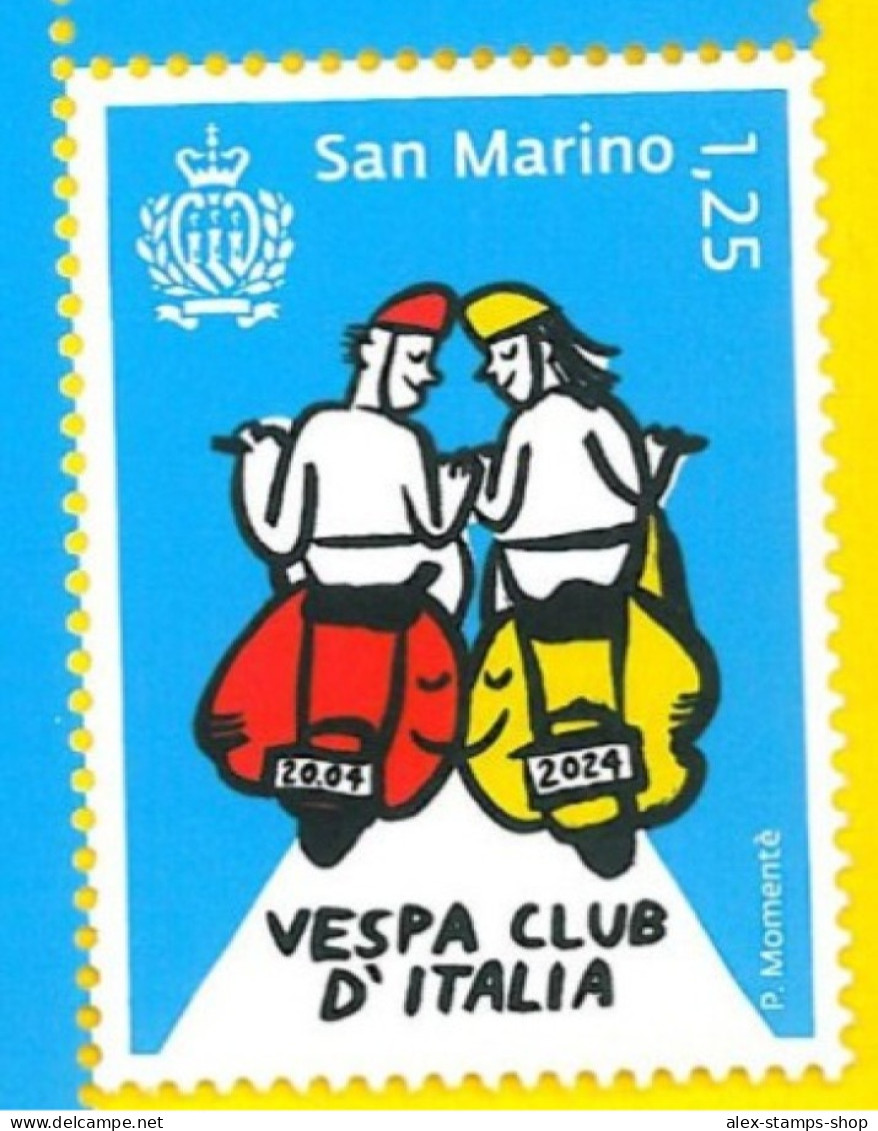 SAN MARINO 2024 Emissione Congiunta San Marino-Italia - Vespa Club D’Italia - Morocycle 1 Valore Singolo - Ungebraucht