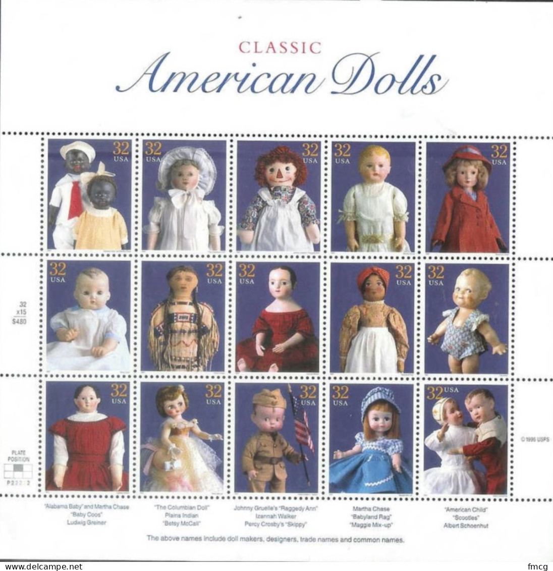 1997 American Dolls, 15 Stamps, Mint Never Hinged - Nuevos