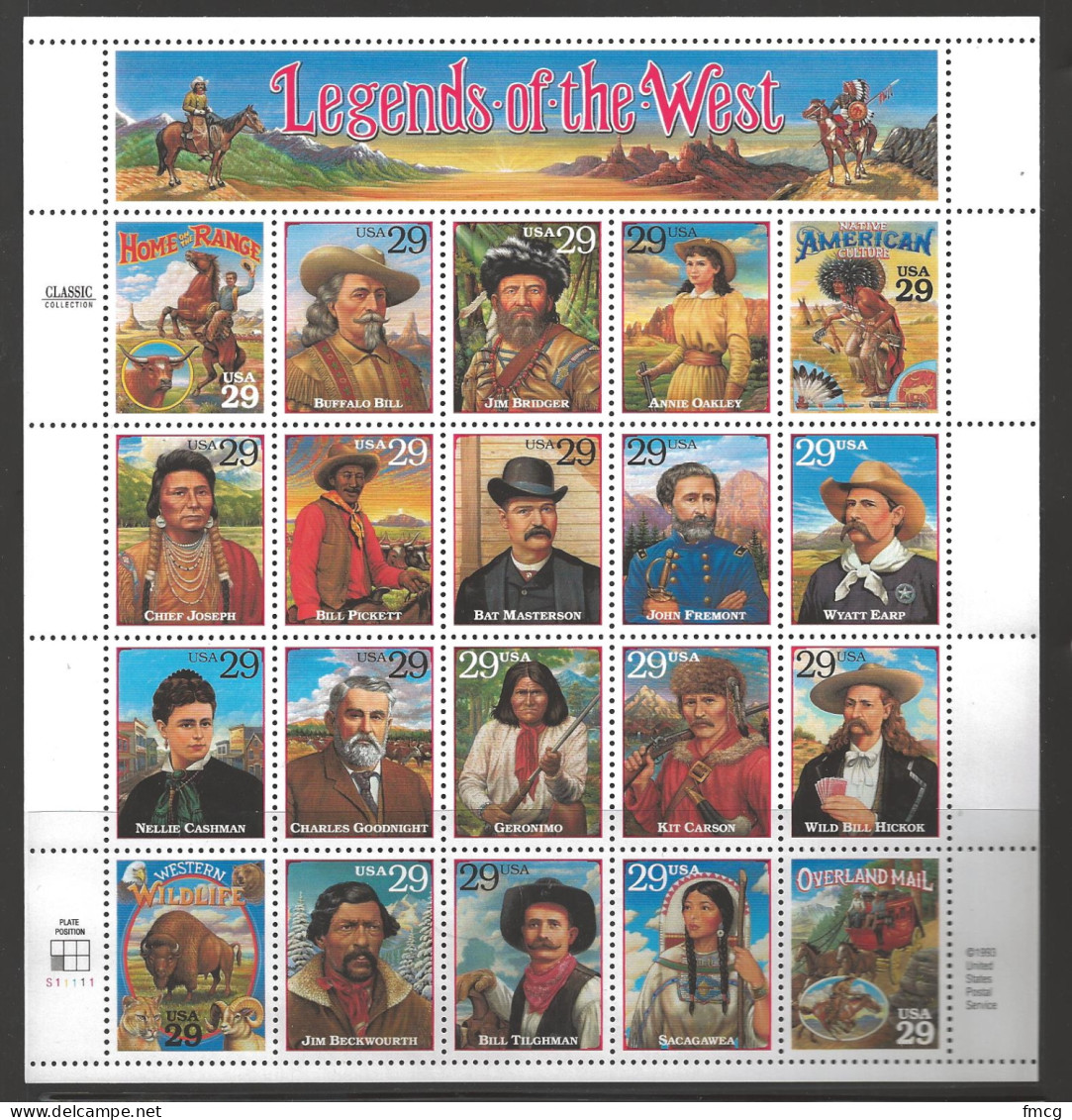 1994 Legend Of The West - Sheet Of 20, Mint Never Hinged - Nuevos