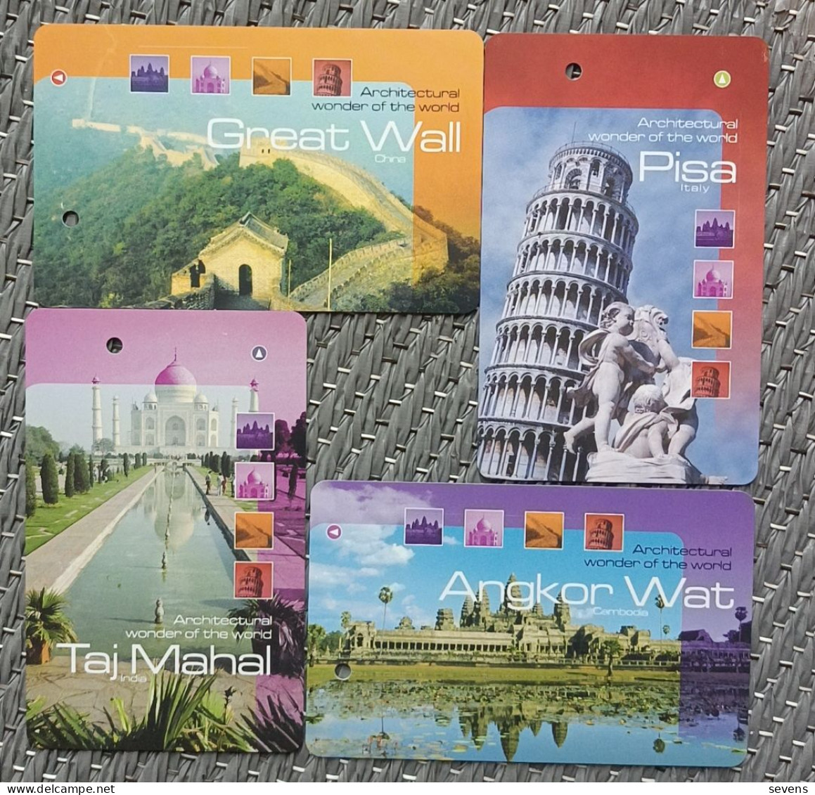 SMRT Metro Ticket Card, Thematic Ticket, Pisa Tower,Angkor Wat,the Great Wall,Taj Mahal, Set Of 4 - Singapour