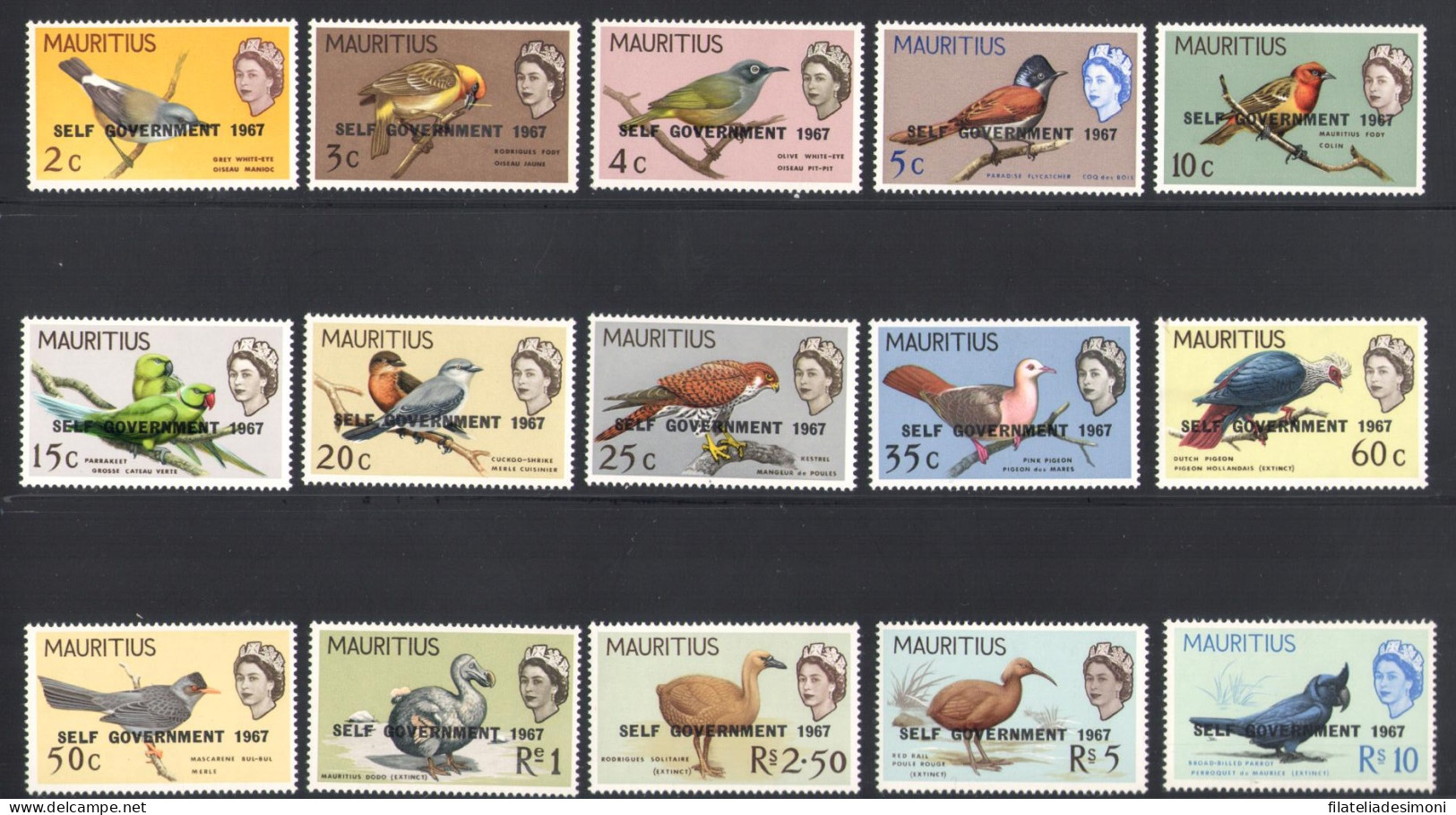 1967 Mauritius, Self Governement - Uccelli - Serie Di 15 Valori, Catalogo Yvert N. 296/310 - MNH** - Sonstige & Ohne Zuordnung