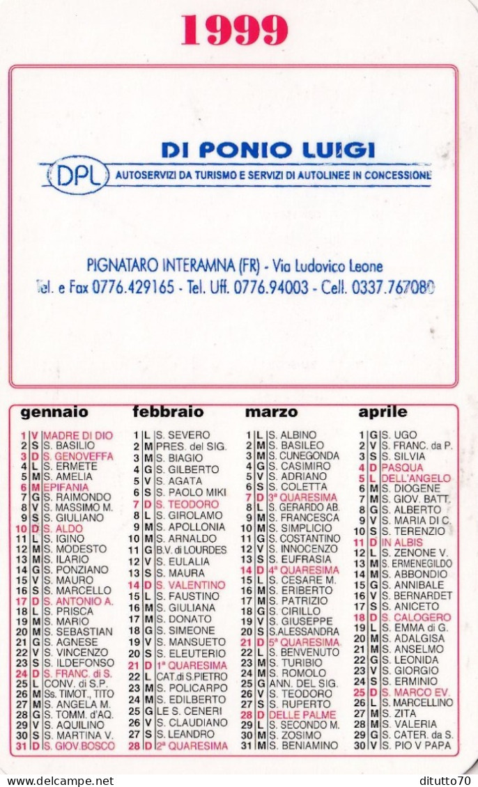 Calendarietto - DPL - Autoservii - Pignataro Interamna - Frosinone - Anno 1999 - Tamaño Pequeño : 1991-00