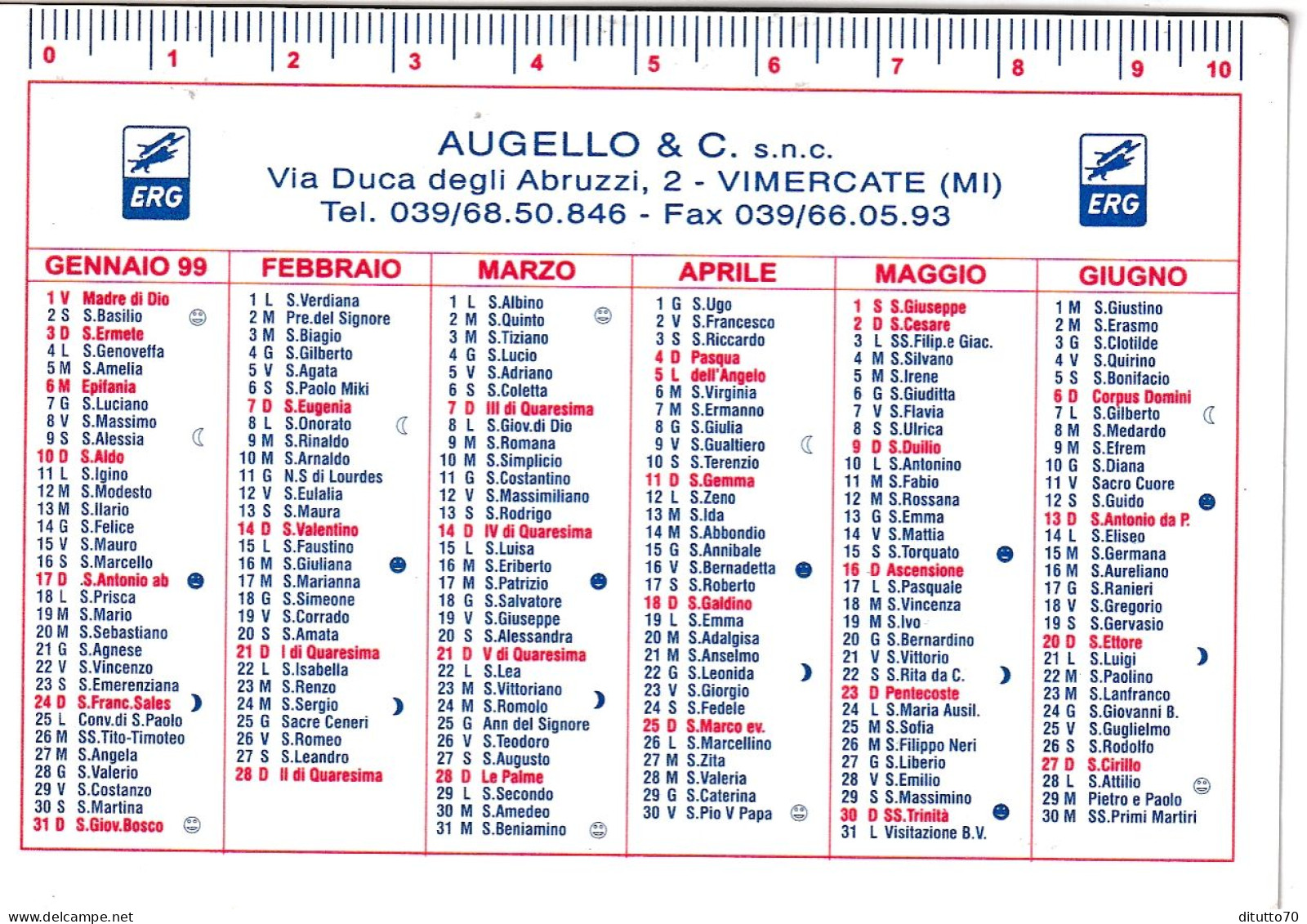 Calendarietto - ERG - Augello  Cc.  - Vimercate - Milano - Anno 1999 - Petit Format : 1991-00