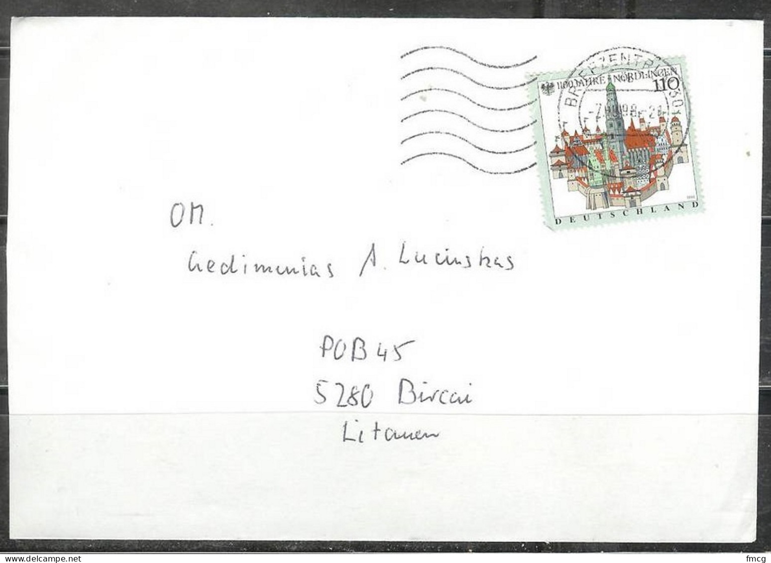 1998 City Of Nordingen Used On Cover To Bircai, Lithuania - Lettres & Documents
