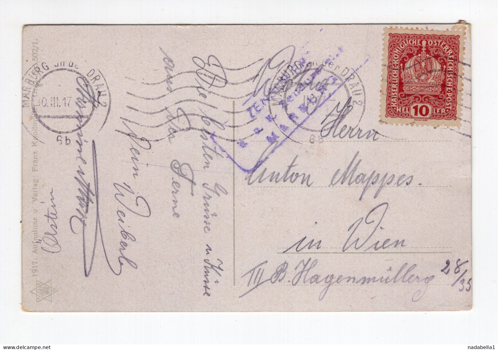 1917. WWI SLOVENIA,AUSTRIA,MARIBOR,MARBURG,ILLUSTRATED MULTI VIEW POSTCARD USED TO VIENNA,CENSOR - Slowenien