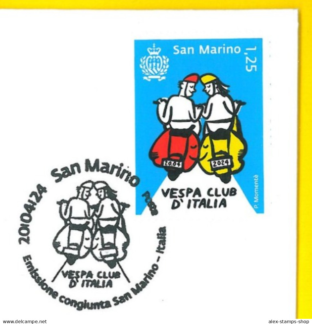 SAN MARINO 2024 FDC Emissione Congiunta San Marino-Italia - Vespa Club D’Italia - Morocycle - First Day Cover - FDC