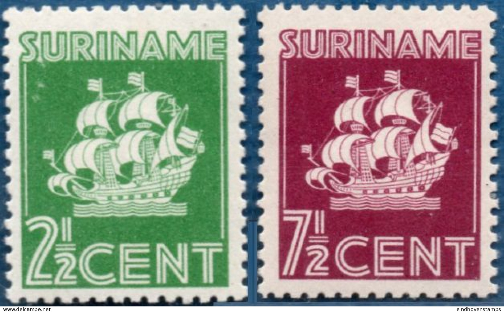 Suriname, 1941 Ship, Indian Printing With Small Perforation Holes, Perforatuiin 13¼, 2 Values MNH - Surinam ... - 1975