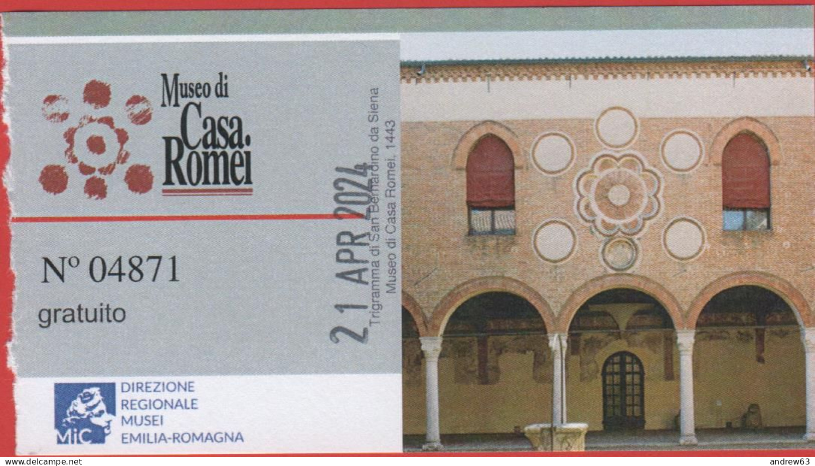 ITALIA - FERRARA - Museo Di Casa Romei - Biglietto D'Ingresso Gratuito - Usato - Tickets - Vouchers