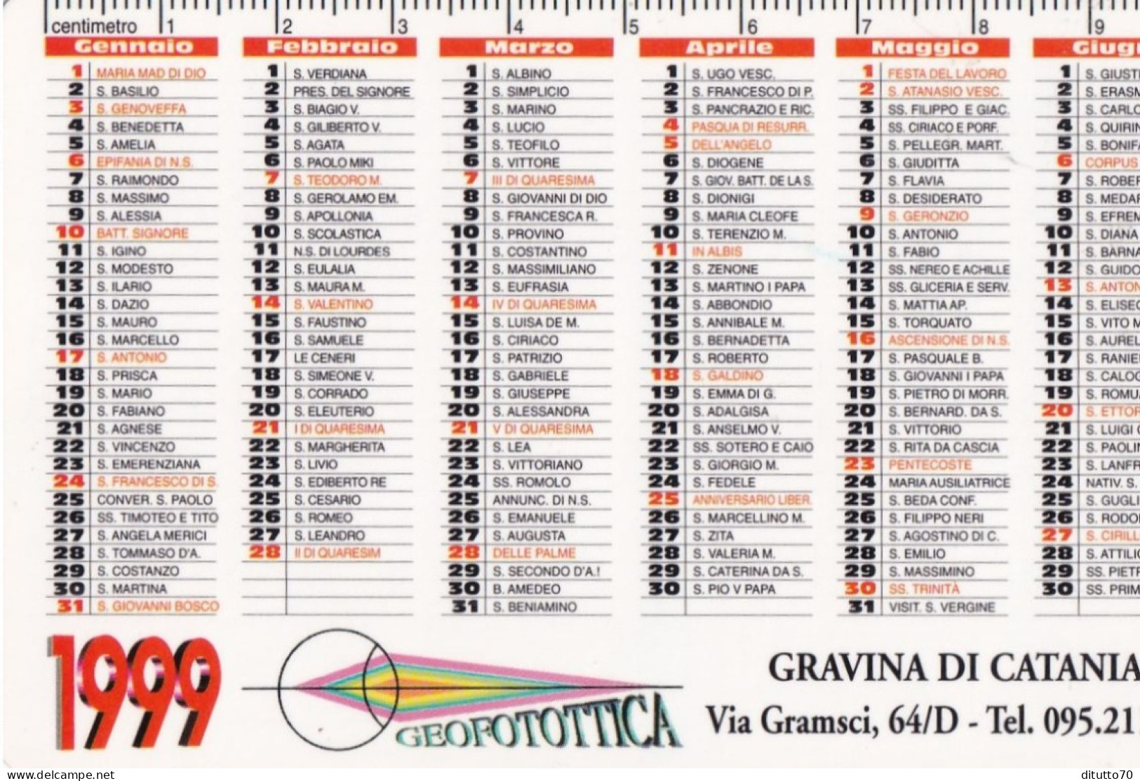 Calendarietto - Geofotottica - Gravina Di Catania - Anno 1999 - Petit Format : 1991-00