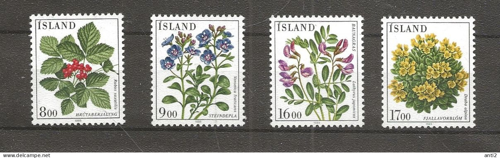 Iceland 1985 Flowers, Stone Bramble, Veronica Fruticans, Beach Pea, Draba Alpina Mi 628-631 MNH(**) - Ungebraucht