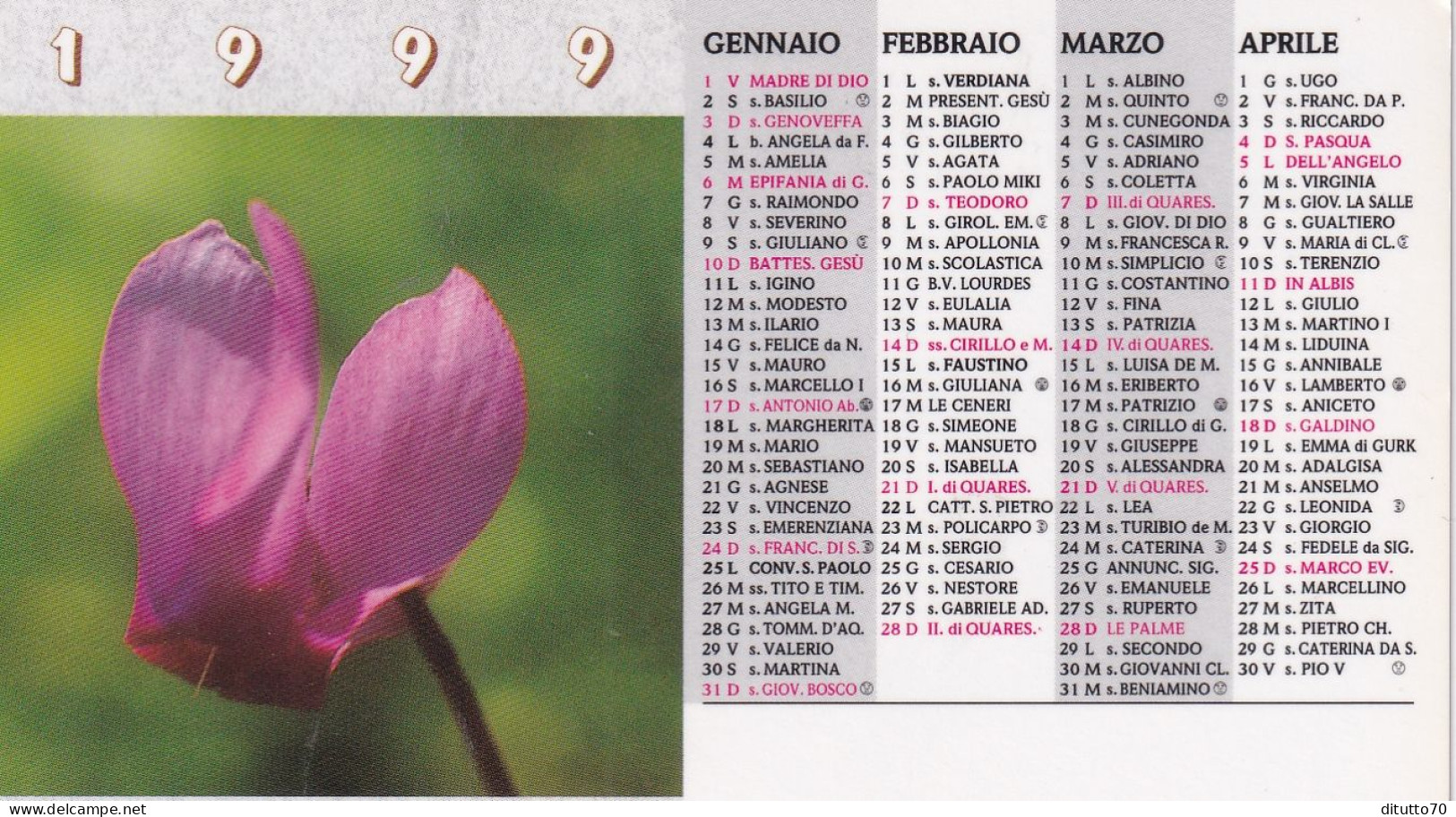 Calendarietto - La Vita è Belleza - Ammirea - Teresa Di Calcutta - Anno 1999 - Formato Piccolo : 1991-00