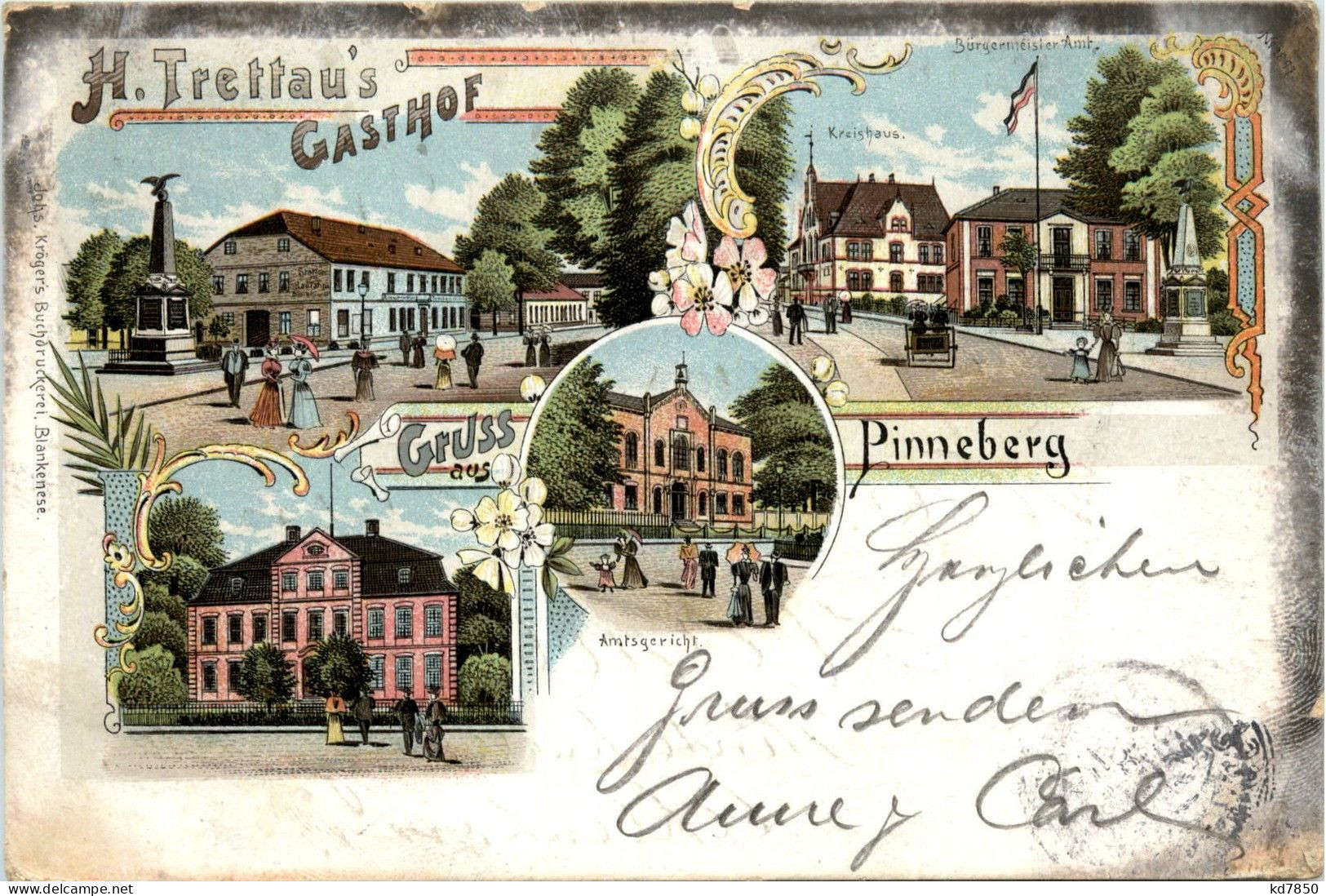 Gruss Aus Pinneberg - H. Trettaus Gasthof - Litho - Pinneberg