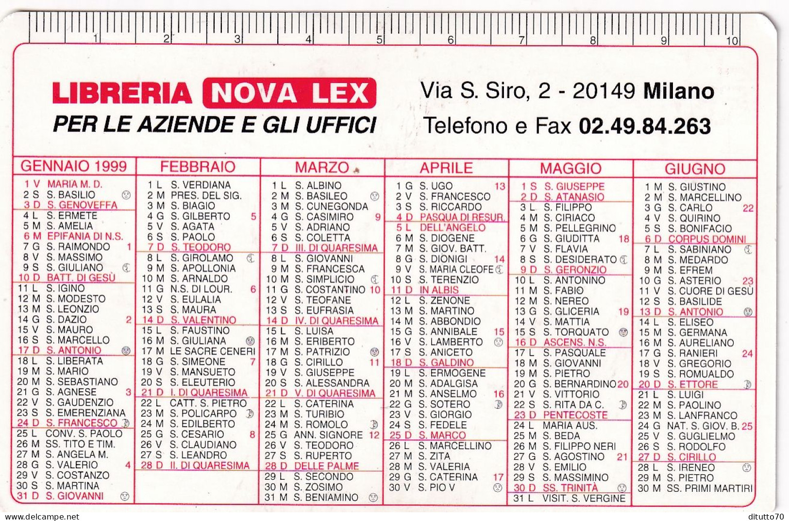 Calendarietto - Libreria Nuova Lex - Milano - Anno 1999 - Klein Formaat: 1991-00