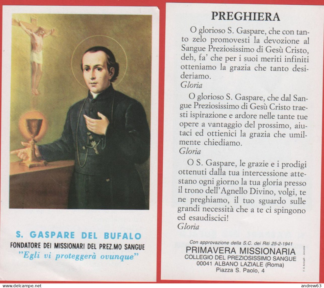 Santino - Holy Card - San Gaspare Del Bufalo - Devotion Images