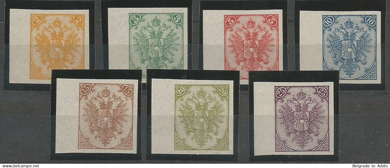 Bosnia Bosnien K.u.K. Austria Hungary Mi.2IIPU IV/8IIPU IV Set Of 7 Proofs On White Thin Paper Imperforated MNG (*) 1895 - Bosnia Herzegovina