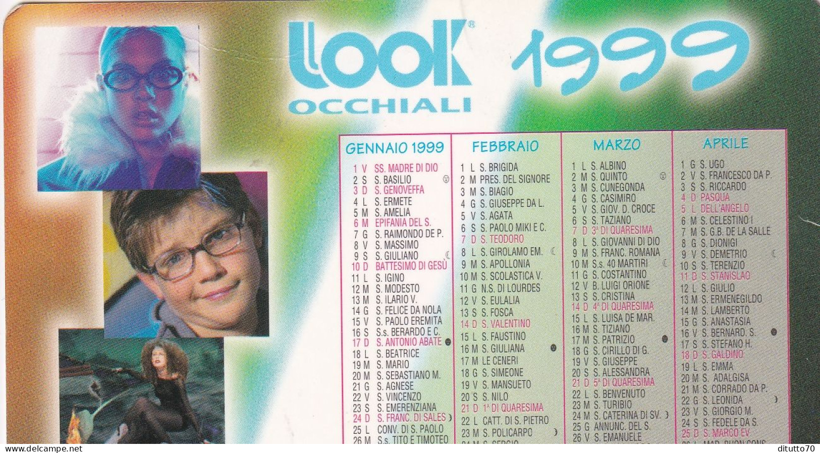 Calendarietto - Look Occhiali - Longarone - Anno 1999 - Tamaño Pequeño : 1991-00