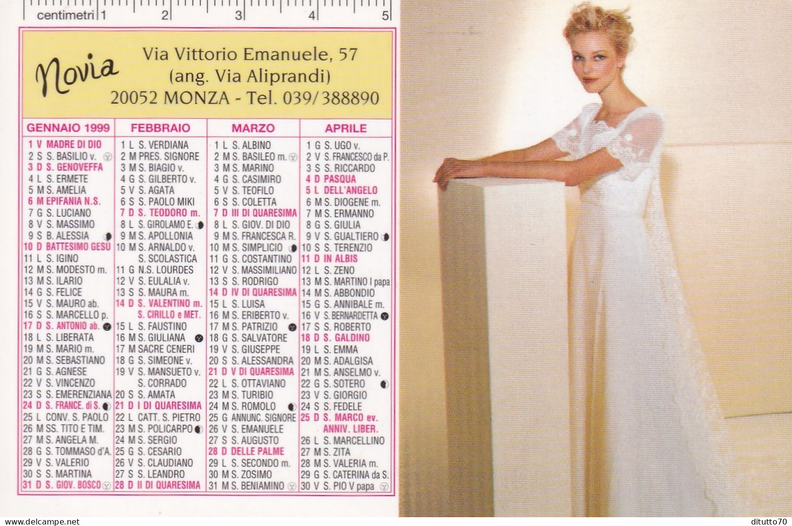 Calendarietto - Novia - Monza - Anno 1999 - Formato Piccolo : 1991-00